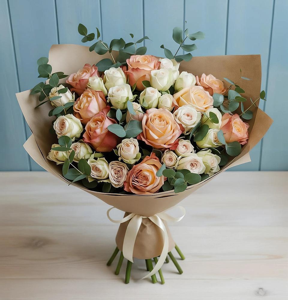 Букет цветов из: Альстромерии и Розы в Новоживотинном