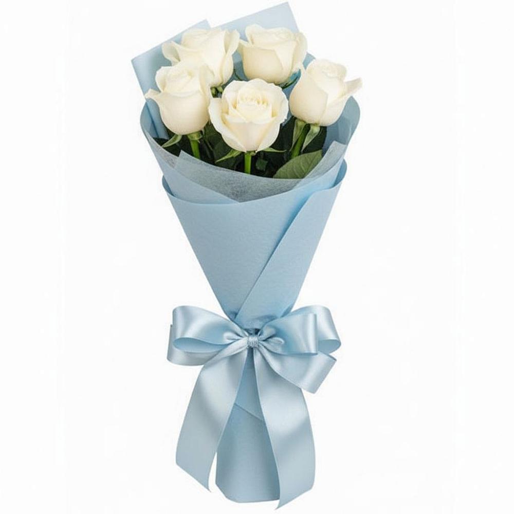 Букет 5 Белых роз Проуд в Новоживотинном