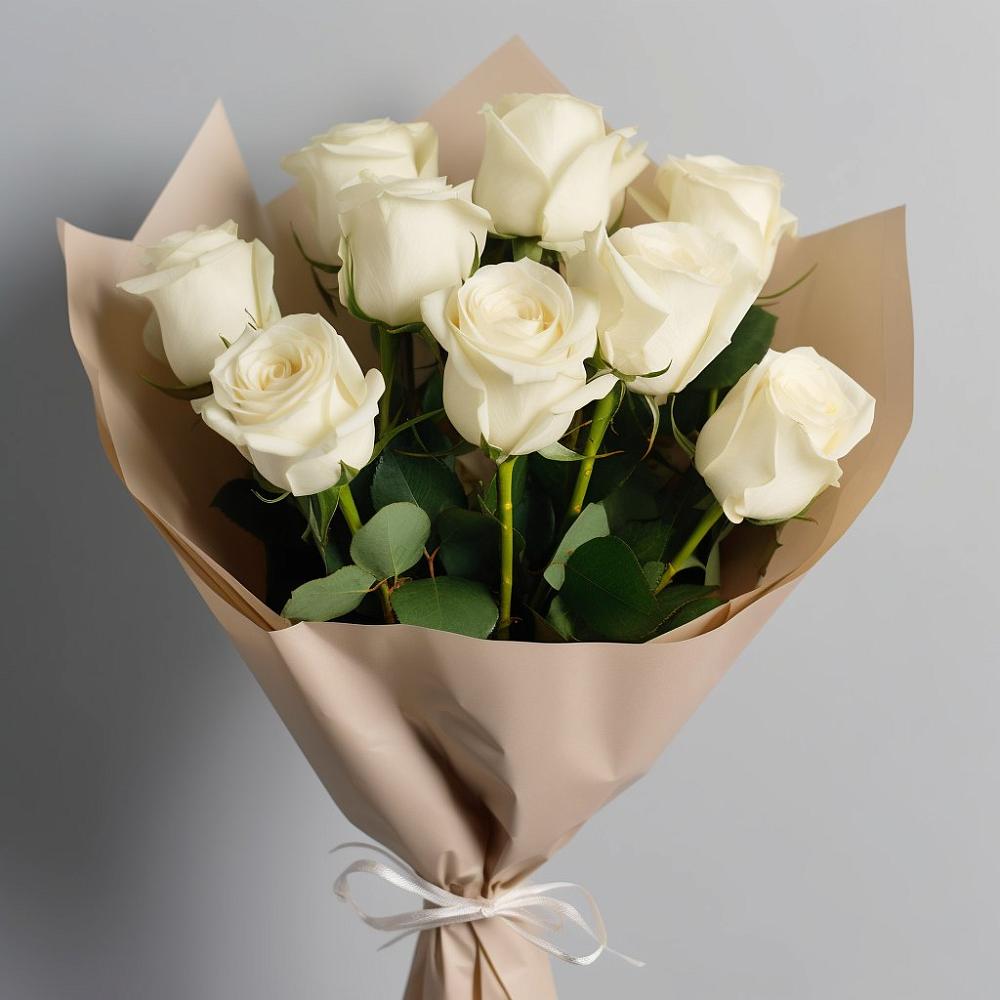 Букет 9 Белых роз Эдлесс Лав в Новоживотинном