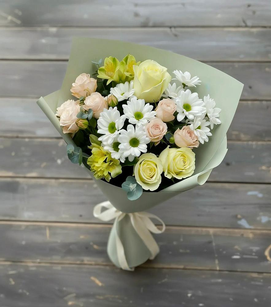 Букет цветов из: Альстромерии, Розы и Хризантемы в Новоживотинном