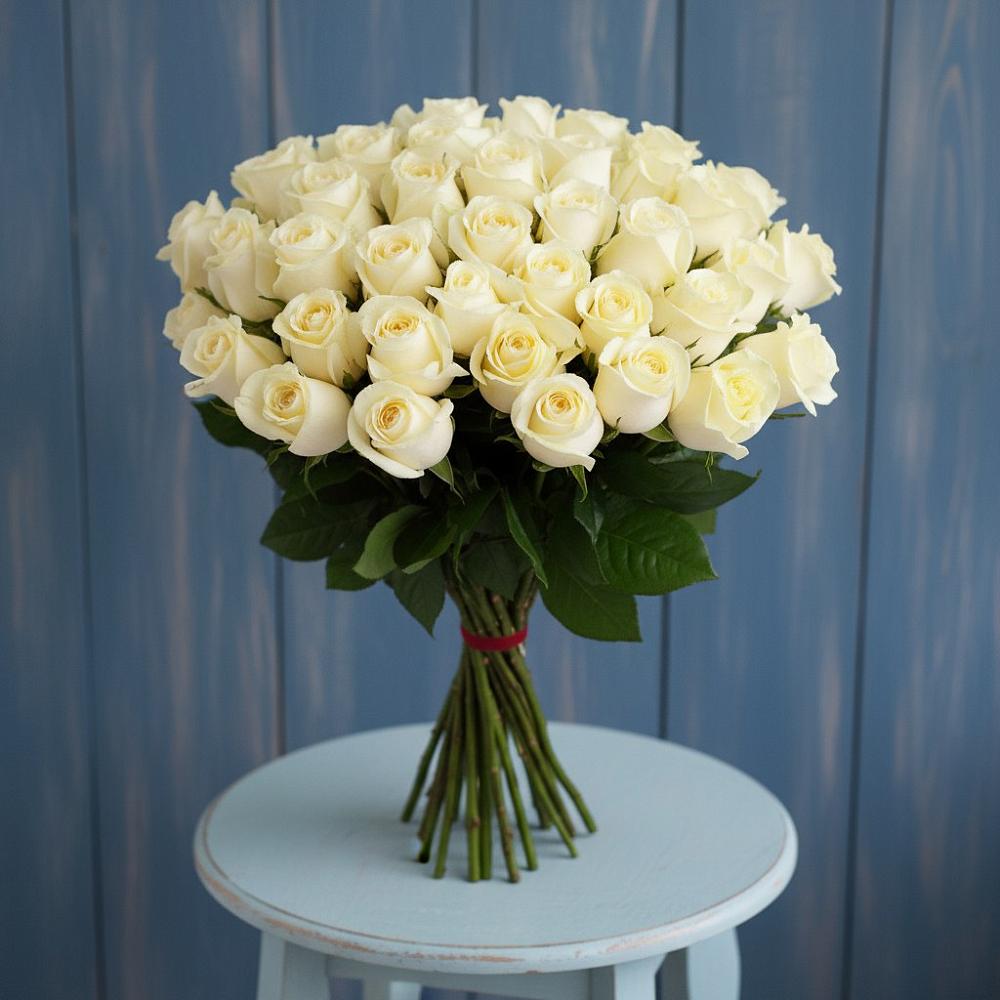 Букет 51 Белая роза Эдлесс Лав в Новоживотинном