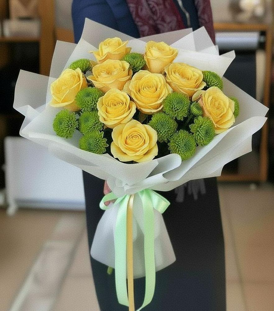 Букет цветов из: Хризантемы и Розы в Новоживотинном