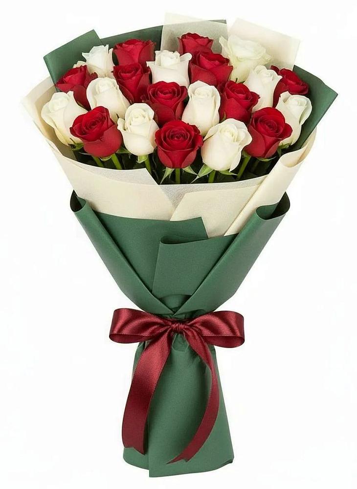 Букет Микс из красных и белых роз в Новоживотинном