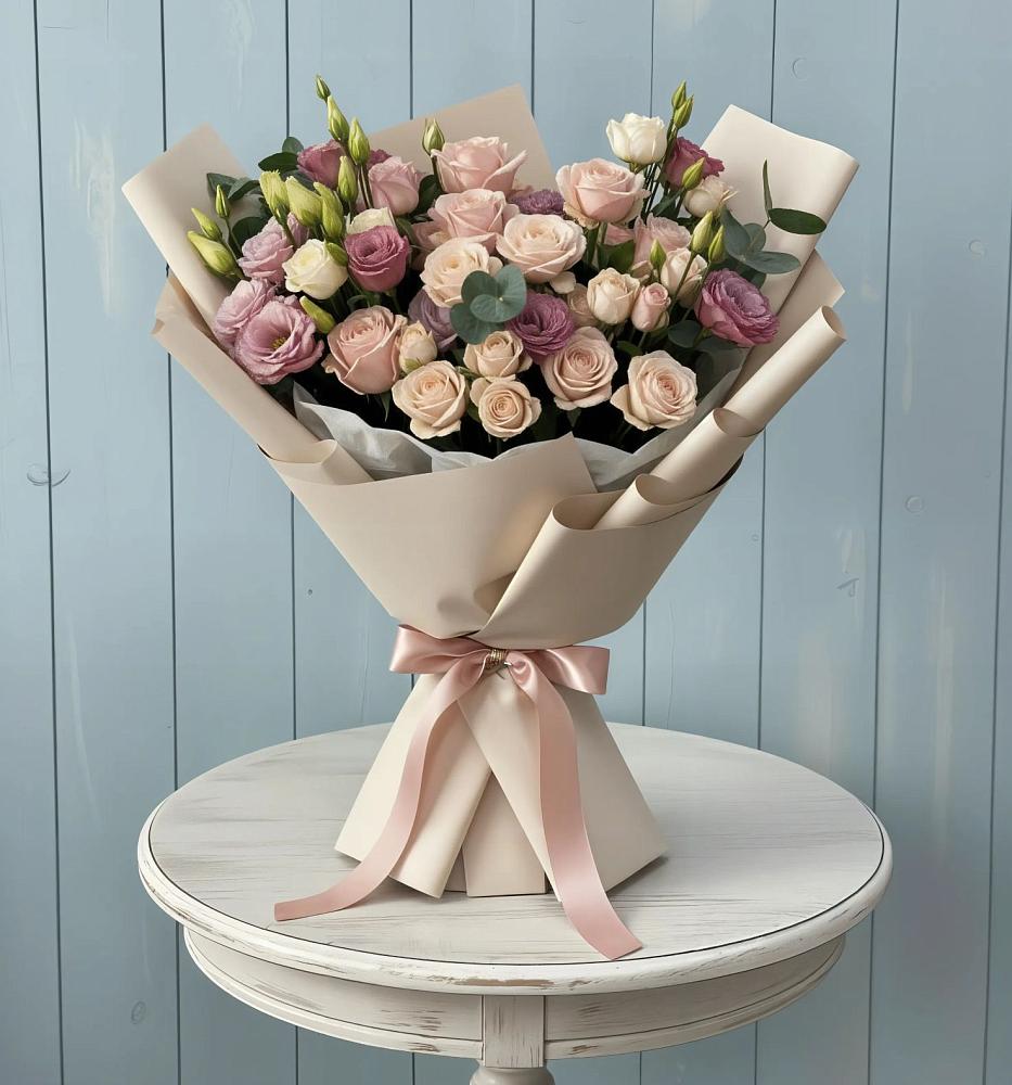 Букет цветов из: Розы и Лизиантусы в Новоживотинном