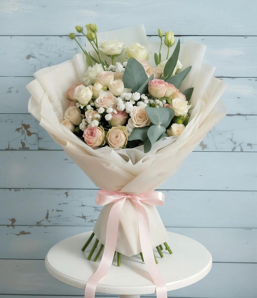 Букет цветов из: Розы и Лизиантусы в Новоживотинном