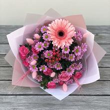 Букет цветов из:  Розы, Герберы и Хризантемы #REPLACE_PRED# Новоживотинном