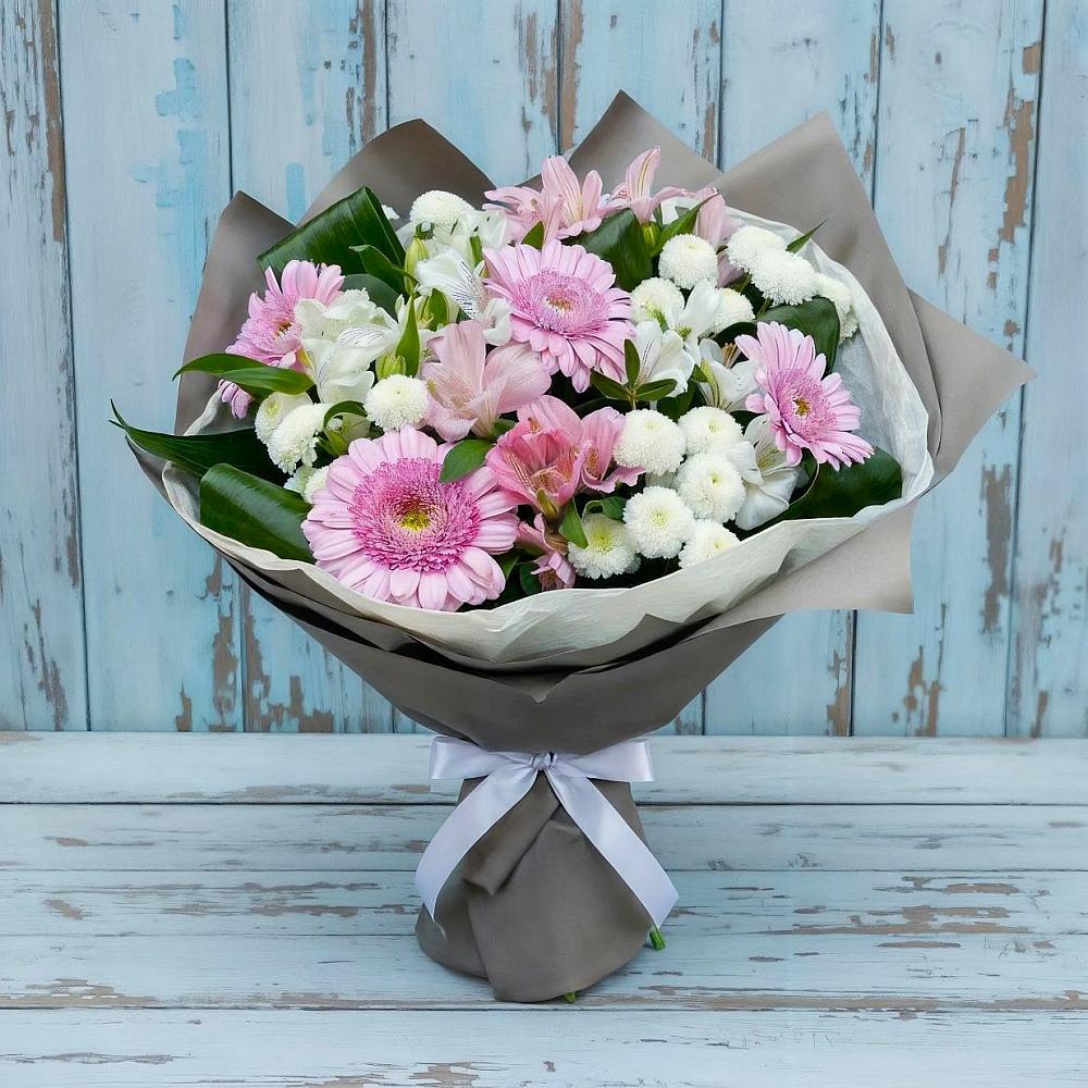 Букет цветов из: Герберы, Альстромерии и Хризантемы в Новоживотинном